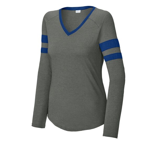 Women's Halftime Stripe Long Sleeve V Neck Tee Thumbnail