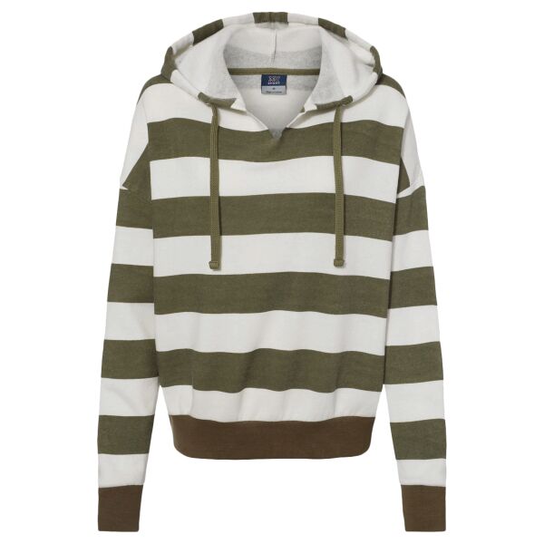 Women's Striped Fleece Boxy Hooded Sweatshirt Thumbnail